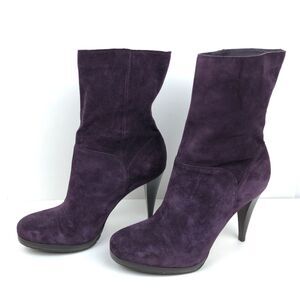Cole Haan Kennedy Suede Leather Purple Eggplant Heeled Boots Mid Calf US 9.5 B